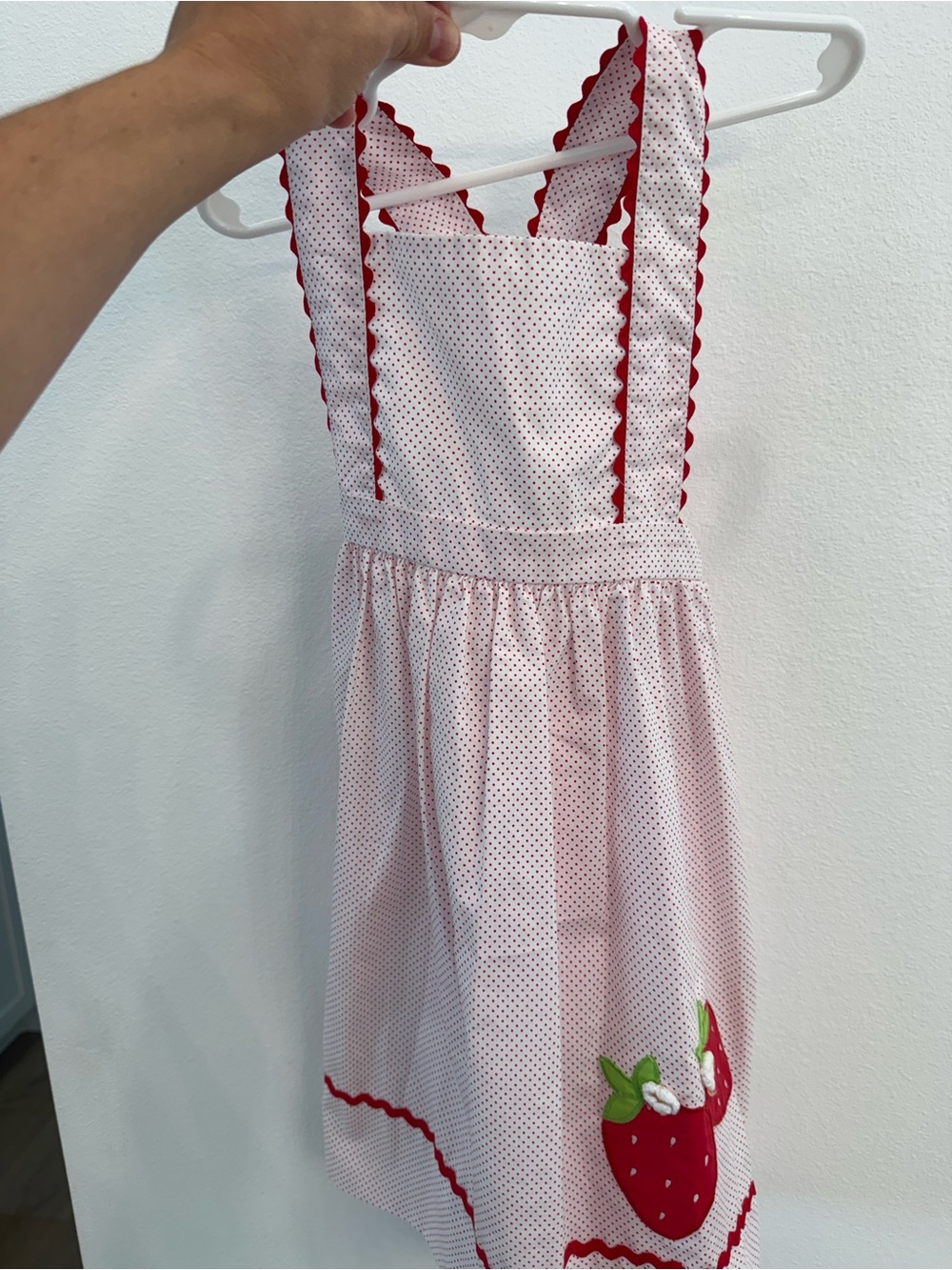 Petit Ami Pink and Red Strawberry Pinafore